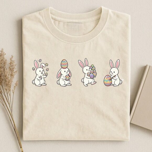 Tops - Cute Easter Bunny Tshirt, Graphic Easter Rabbit Gift Shirt, Spring Tee